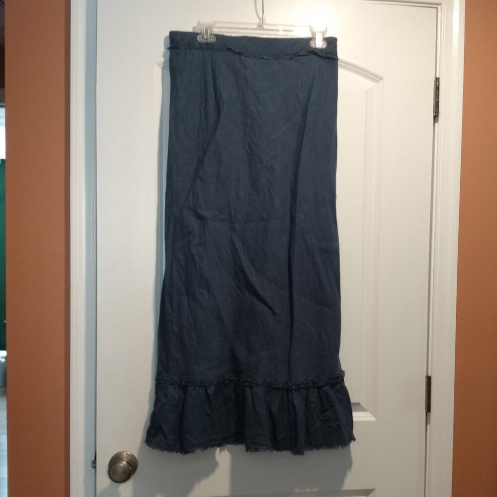 Blue Linen Drawstring Maxi Skirt - Picture 3 of 4